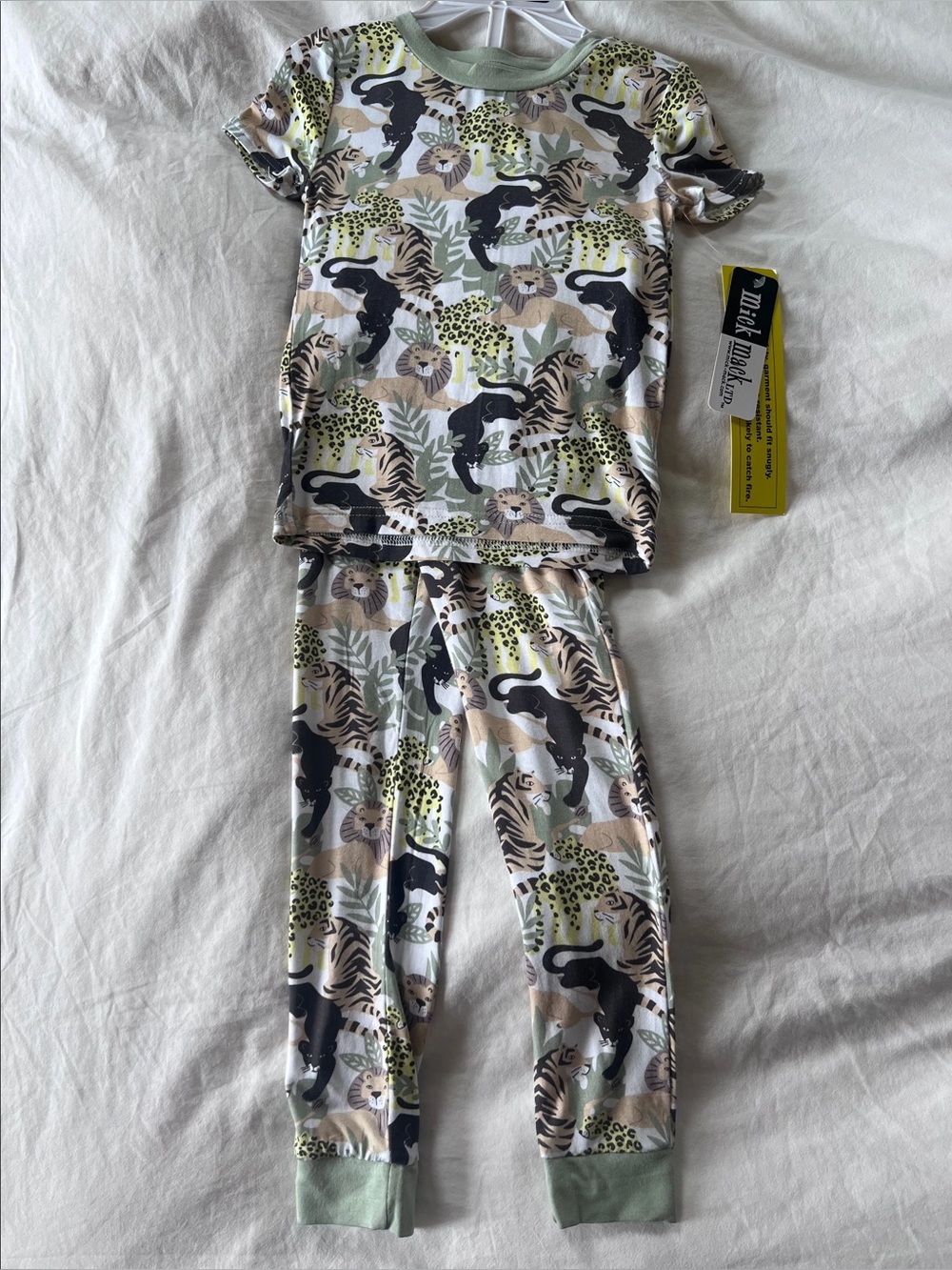 Bamboo Green Jungle Animal Print Kids Pajama Set with Lions & Tigers